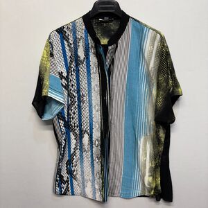 Alberto Makali Women Short Sleeve Blouse Top Shirt Size Large Artsy C071 -11